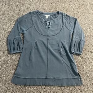 Sundance Pullover Womens Large Gray Tunic Top 3/4 Sleeve Boho Casual 100% Cotton